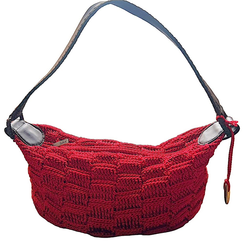 The Sak Crochet / Leather Zip Small Hobo Shoulder Beg
